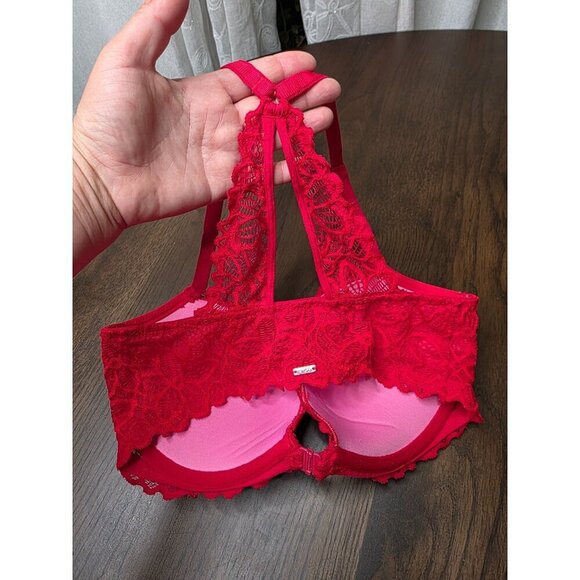 Red Lace Push-Up Bra With Halter Neck Design - Feminine & Stylish Intimates For - Picture 7 of 13